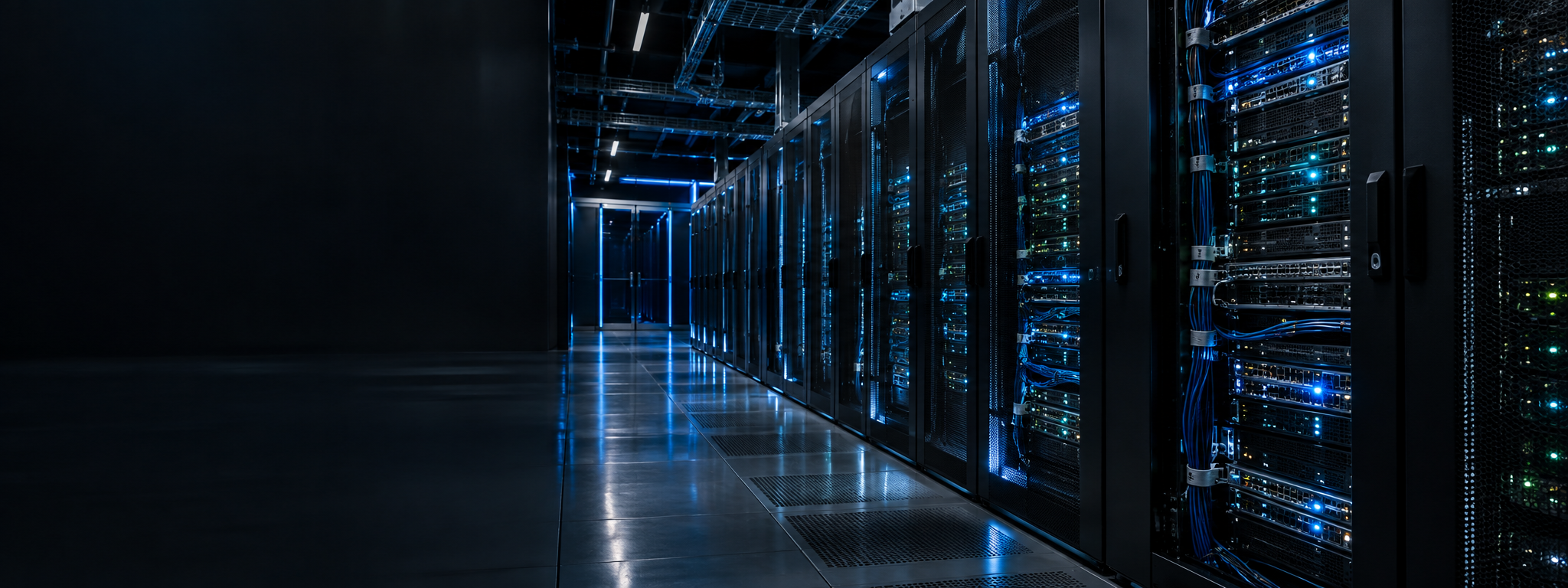 Modern blue-lit data center